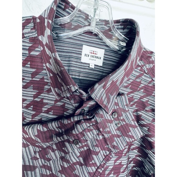 Ben Sherman Mens Stretch Paisley Button-Up Shirt Size XL Black Maroon LS Classic - Picture 4 of 8